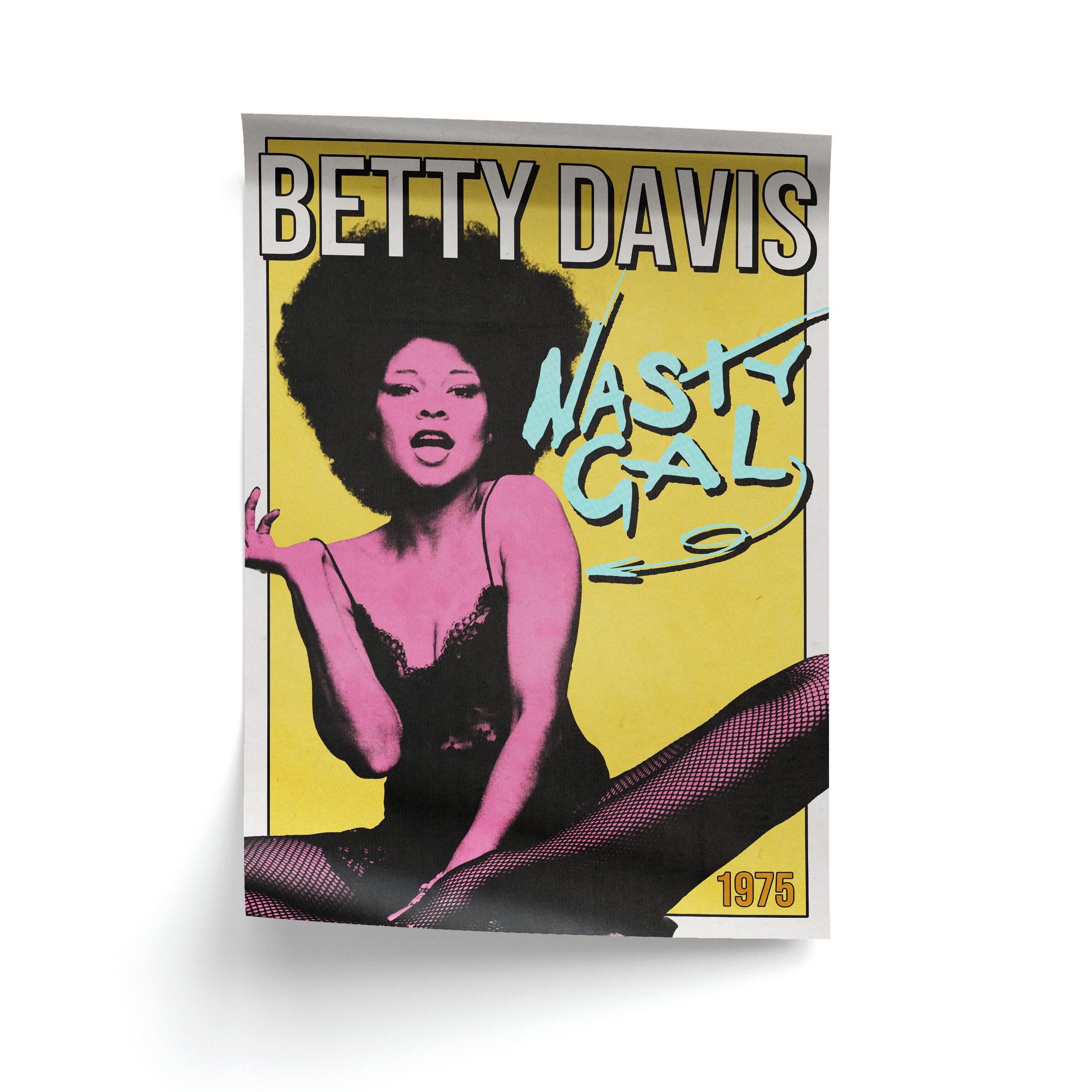 Colorful retro poster of Betty Davis, the Queen of Funk, in vintage print style