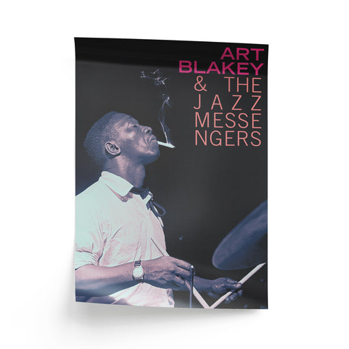 Poster of Art Blakey & The Jazz Messengers with a musician playing drums.