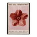 Album poster for Beach House's Depression Cherry with a red flower illustration and text on a beige background. The record's full track list songwriting/performance credits is included at the bottom.