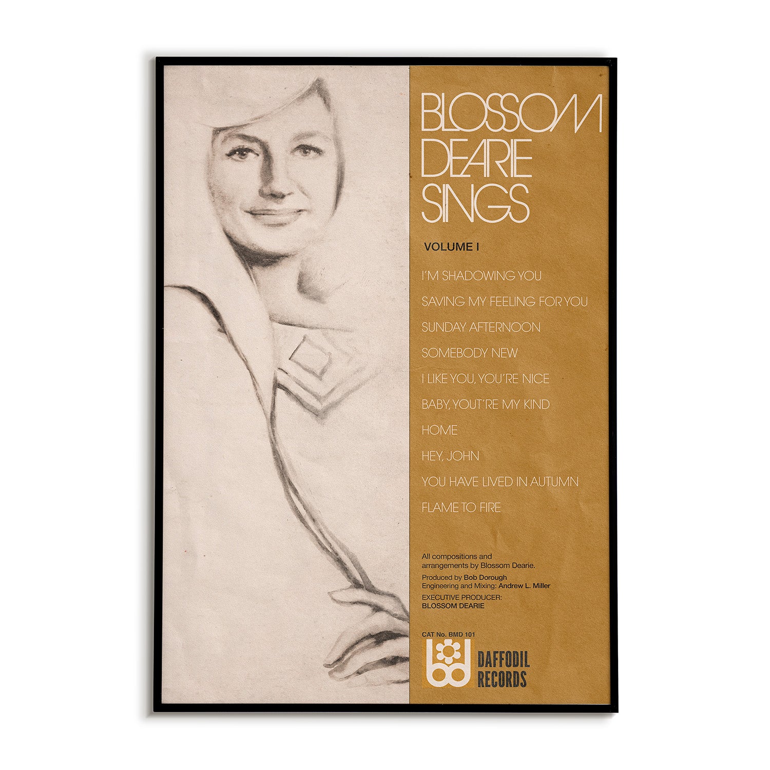 Album cover with a portrait and text on a beige background