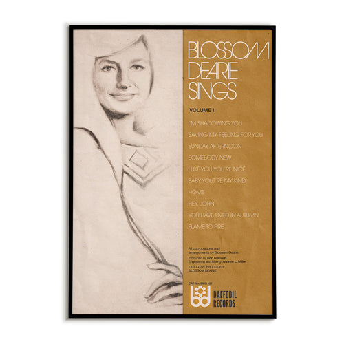 Album cover with a portrait and text on a beige background