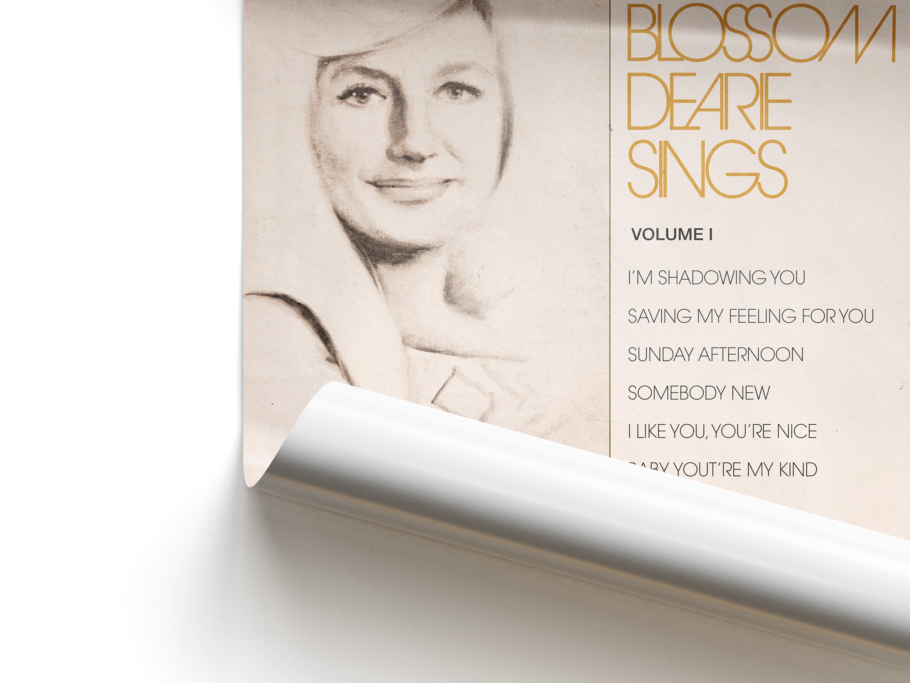 Album cover with a portrait of a woman and a list of song titles on a white background