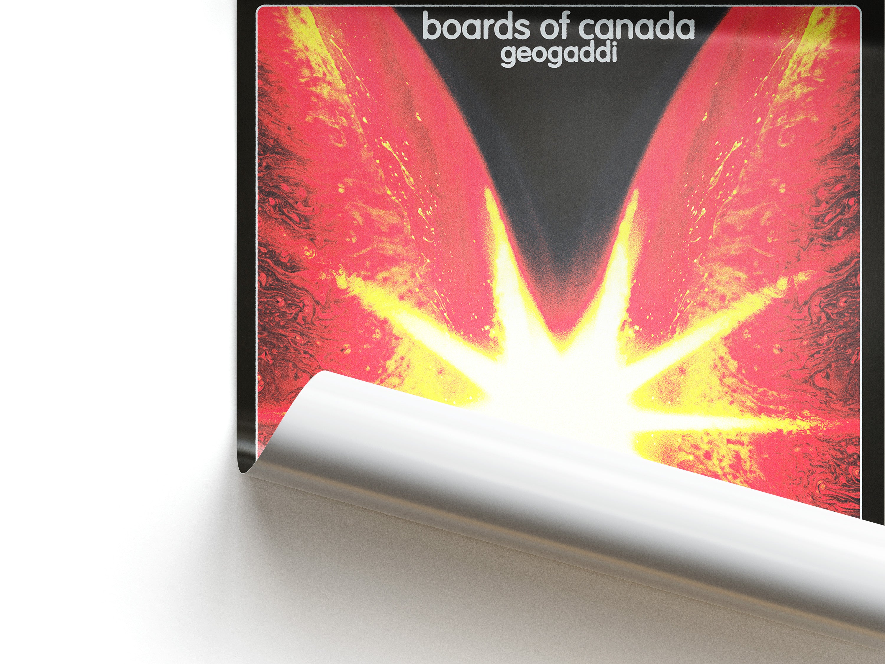 Album cover for 'Geogaddi' by Boards of Canada with a red and yellow design.