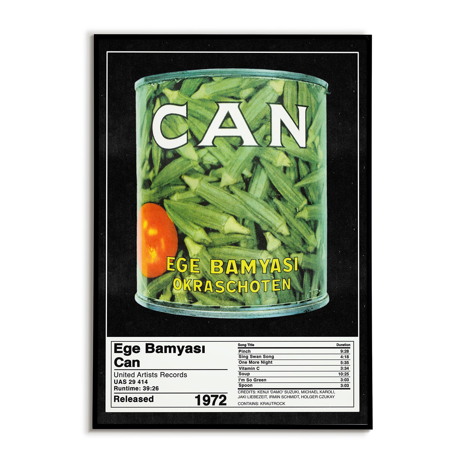 Album cover of 'CAN' featuring a can of green beans with text and nutritional information.