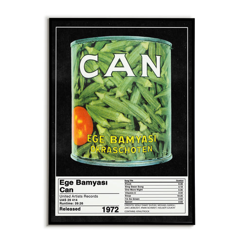 Album cover of 'CAN' featuring a can of green beans with text and nutritional information.