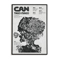 Framed album cover with black and white design and text on a white background