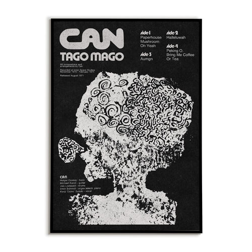 Album cover with stylized face and text on a black background