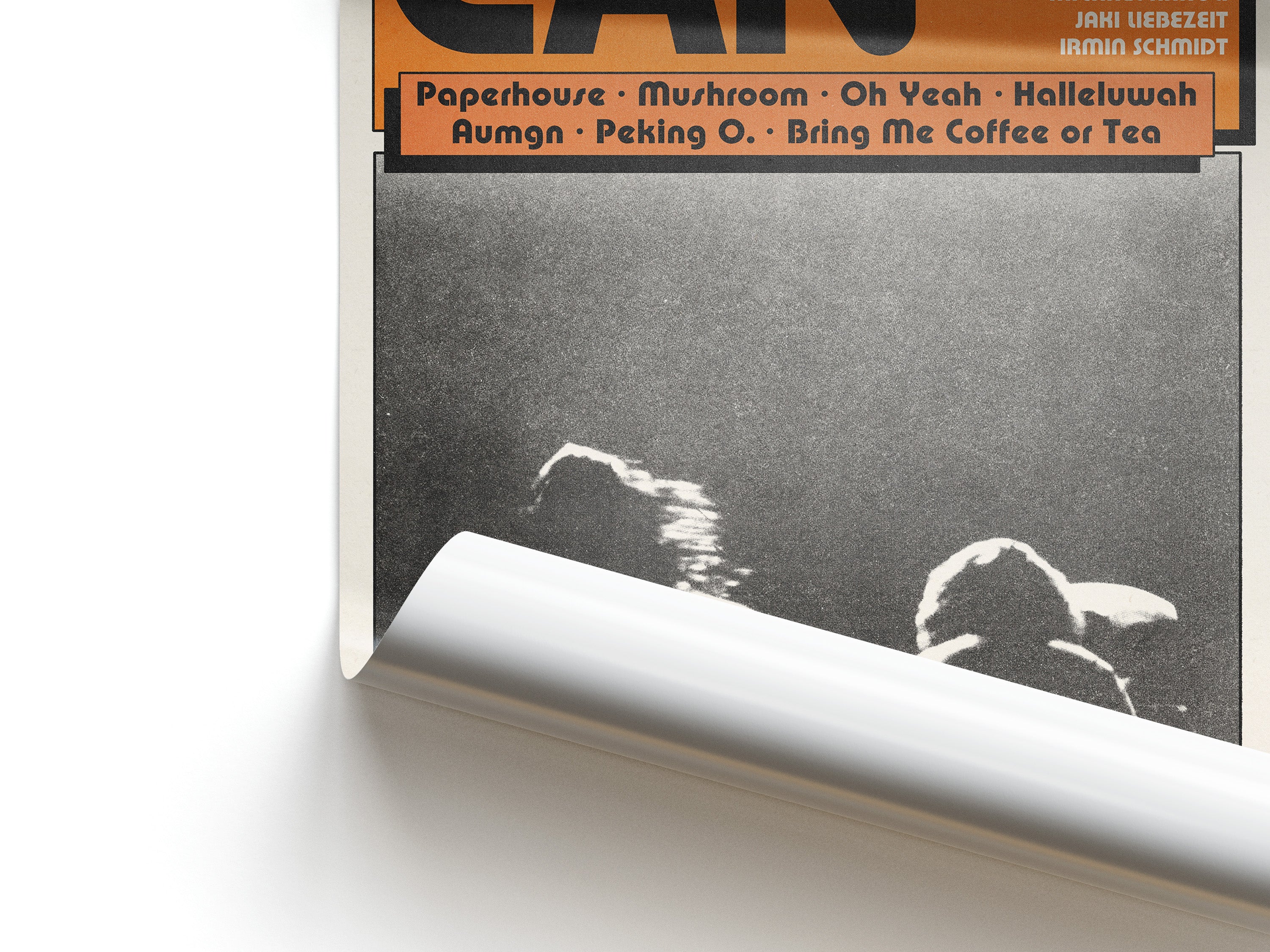 Album cover with a black and white silhouette and text on an orange background