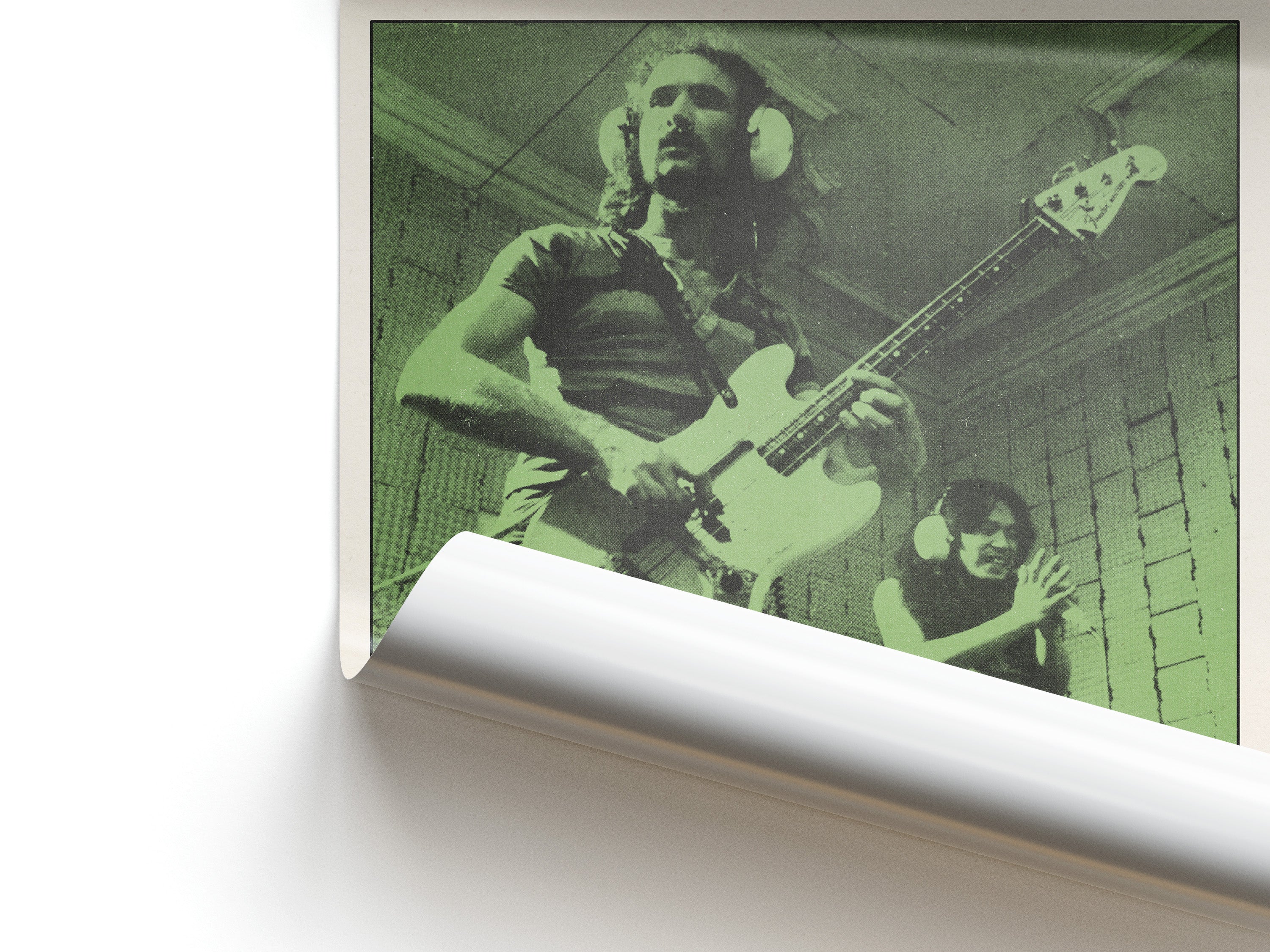 Retro poster for German band Can featuring the bassist and vocalist Damo Suzuki with a green overlay. The album's track list, band personnel and recording credits are included at the bottom of the print.