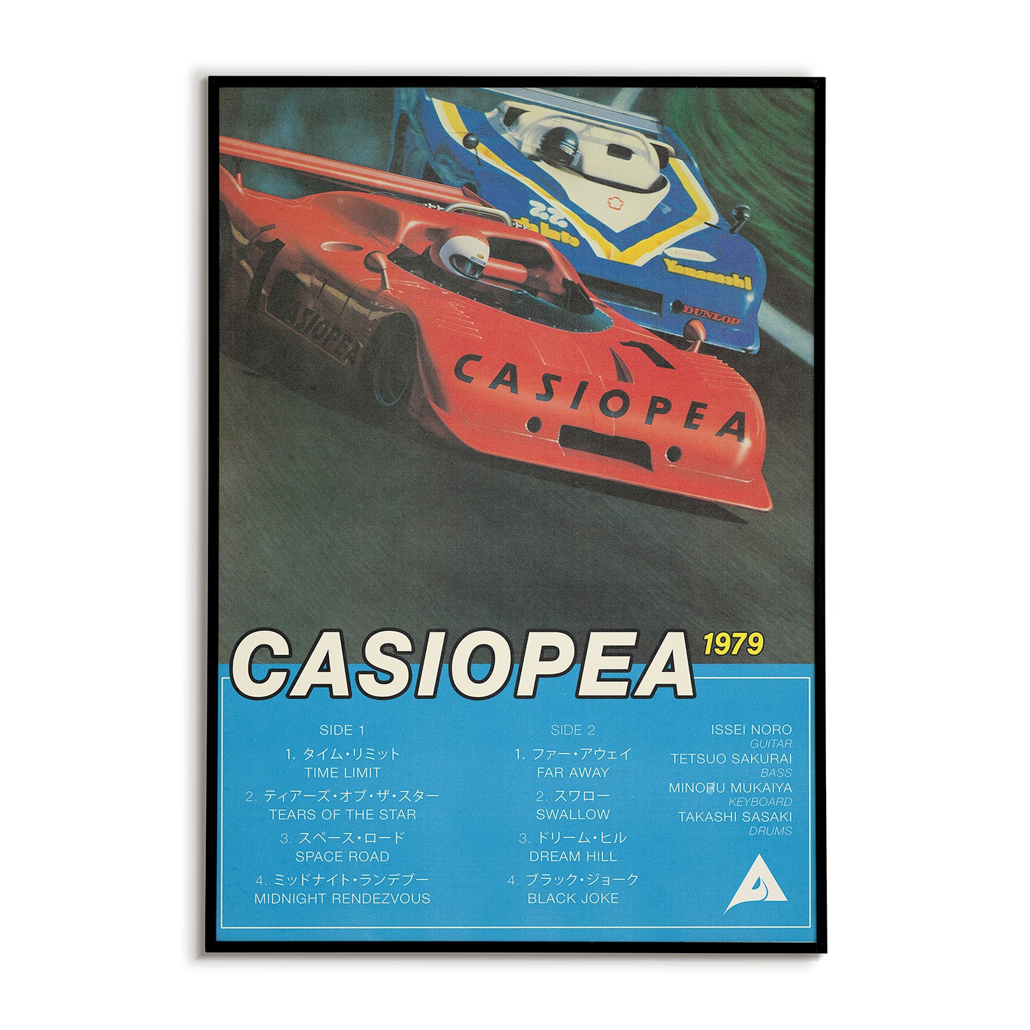 Album cover with a red car and 'Casiopea' branding, featuring a blue border.