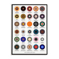 Framed poster titled 'The Colors of Neo Soul' with circular designs and names.