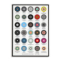 Poster titled 'The Colors of Post-Punk' with circular design elements depicting the color palettes of 30 classic post punk albums.