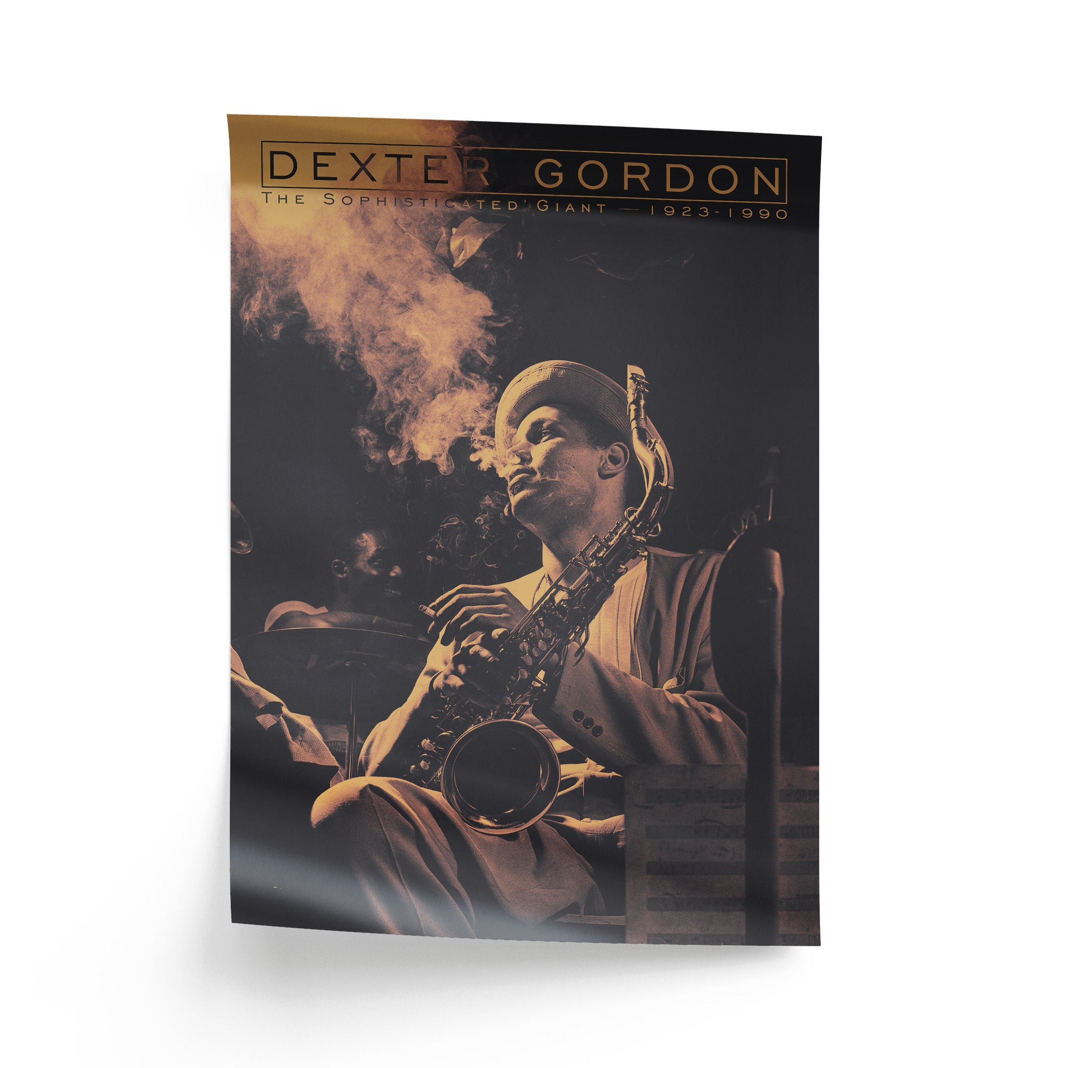 Album cover featuring a saxophonist with the title 'Dexter Gordon: the sophisticated giant' on a white background