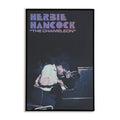 Art print of Herbie Hancock sitting at a piano with his head down. Overhead text read "Herbie Hancock "The Chameleon"