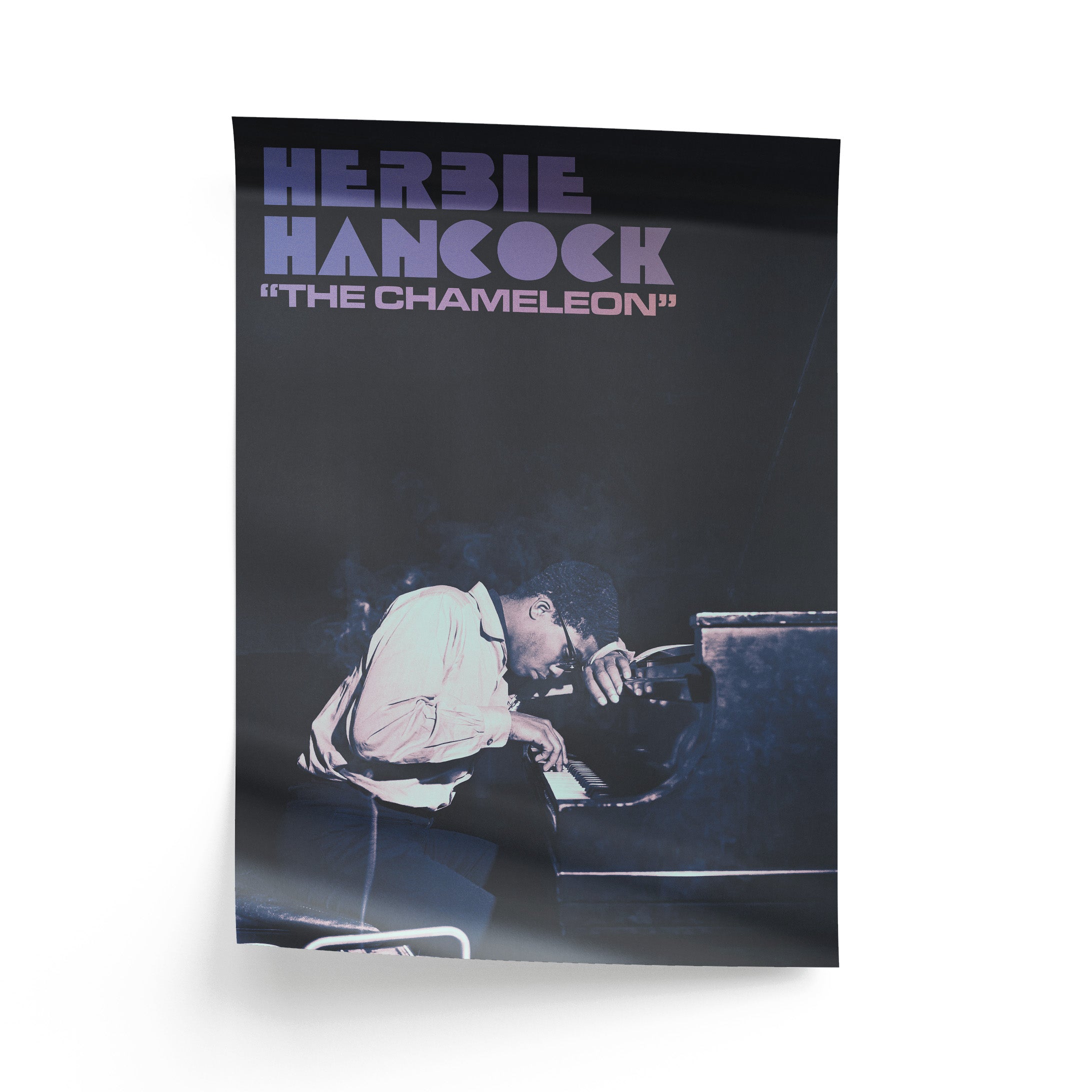 Album poster of 'The Chameleon' by Herbie Hancock featuring a person playing piano.