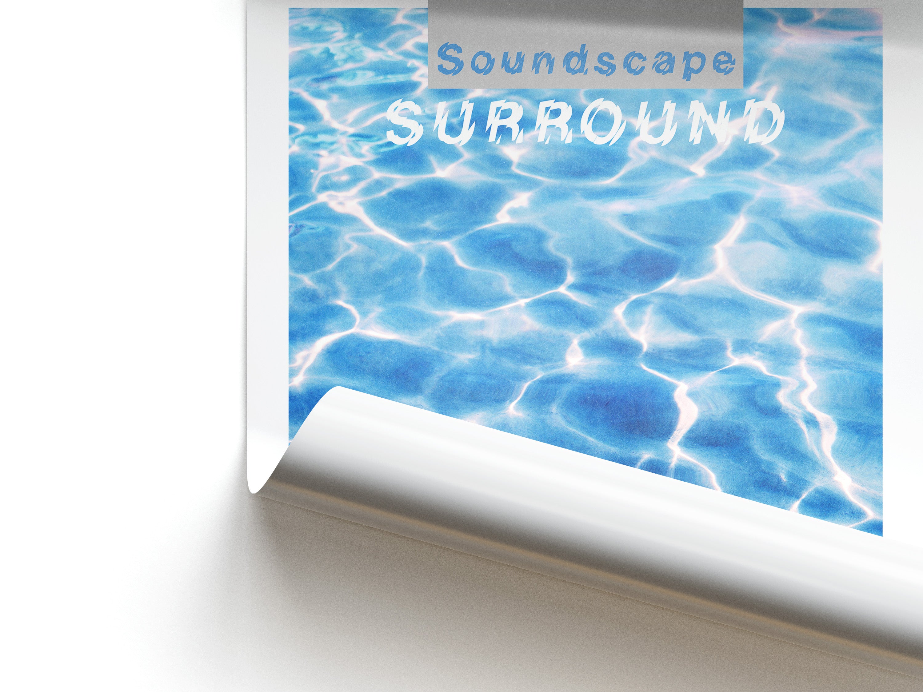 Product packaging with water pattern and 'Soundscape Surround' text on a white background