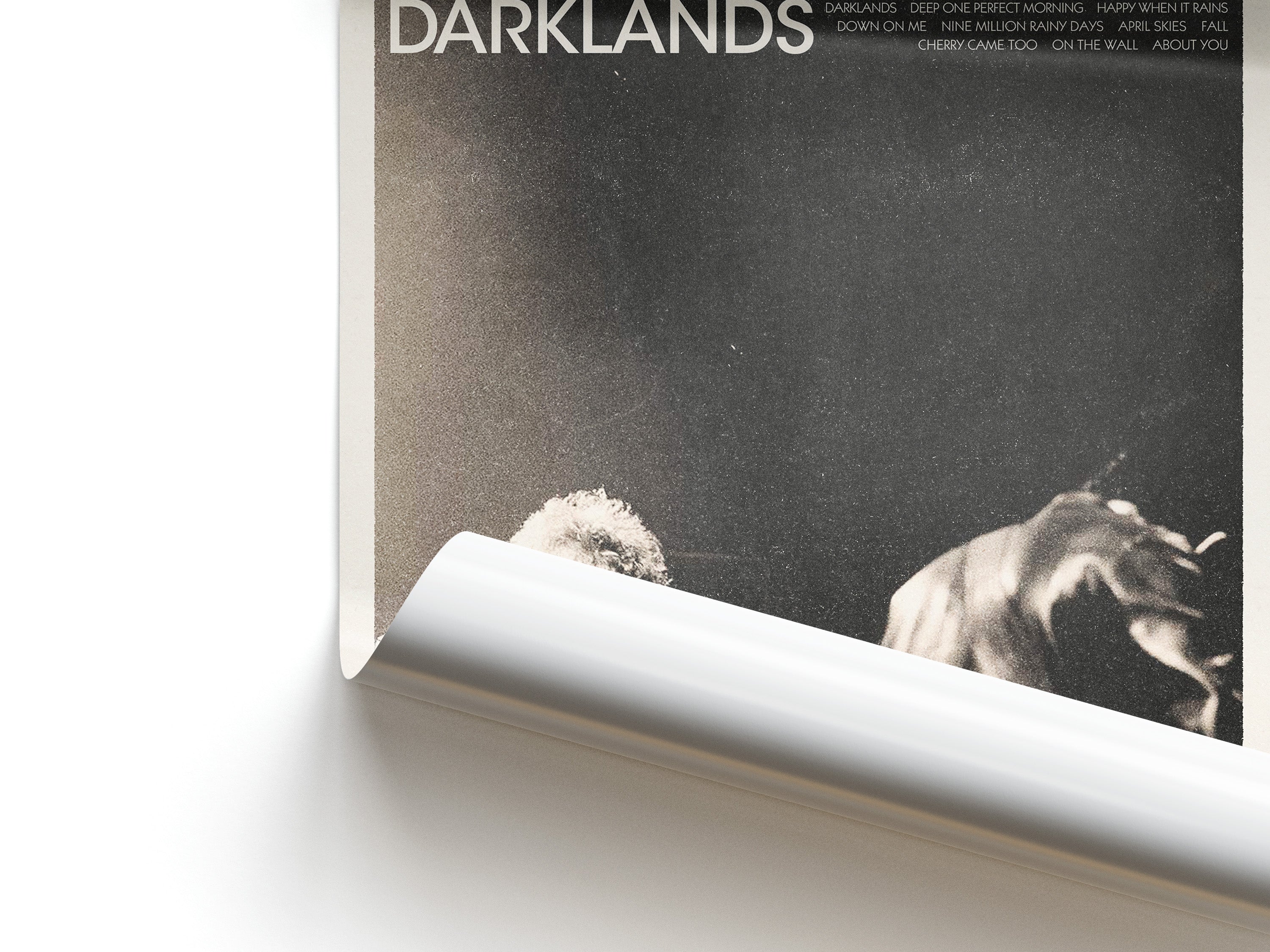 Book cover of 'Darklands' with a black and white image of a person on a white background.