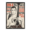 Poster of a person holding a guitar with text and a toucan illustration.