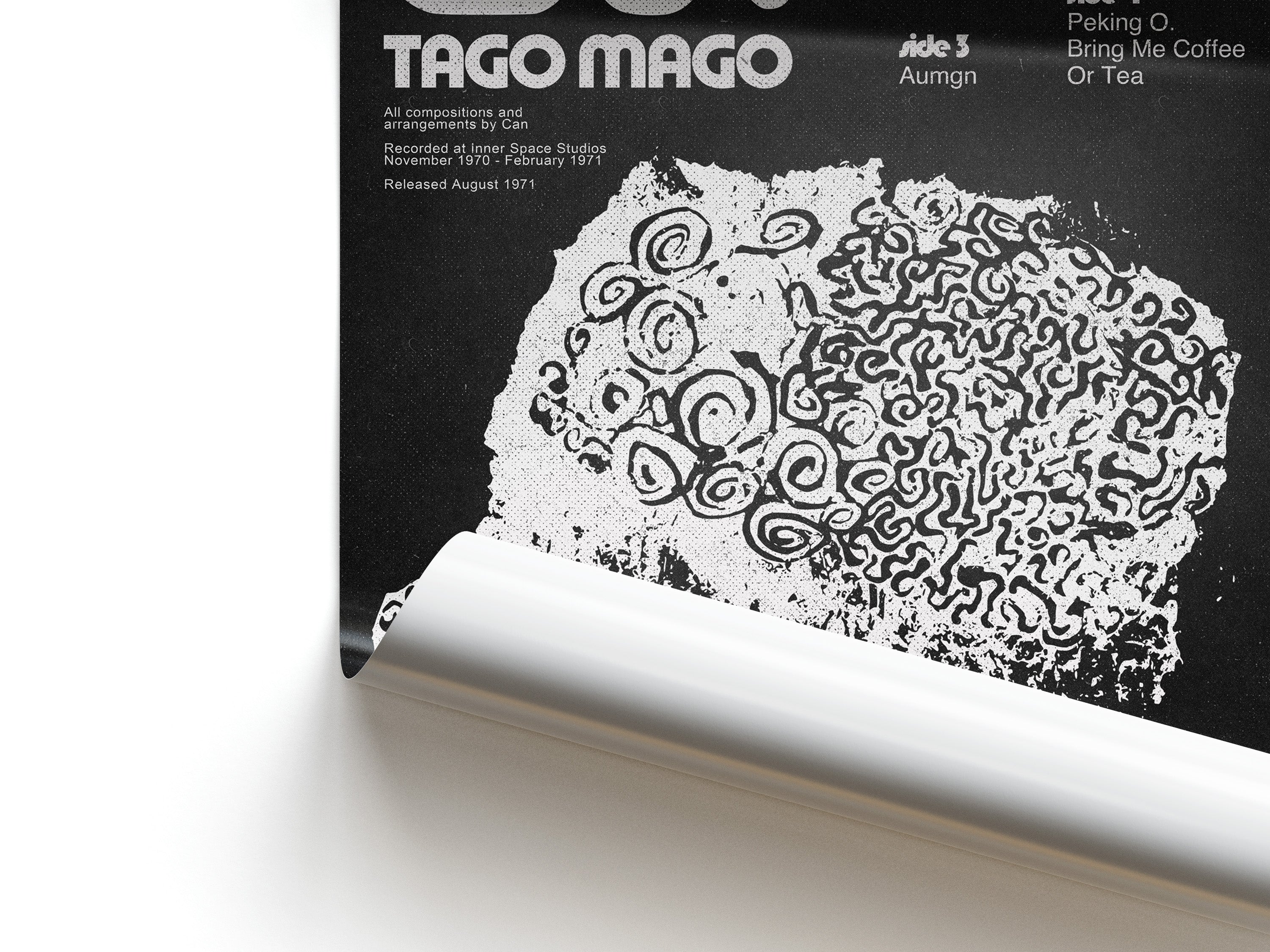 Album cover with abstract design and text on a black background