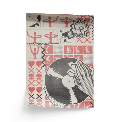 Notebook with vinyl record and DJ-themed cover design on a white background