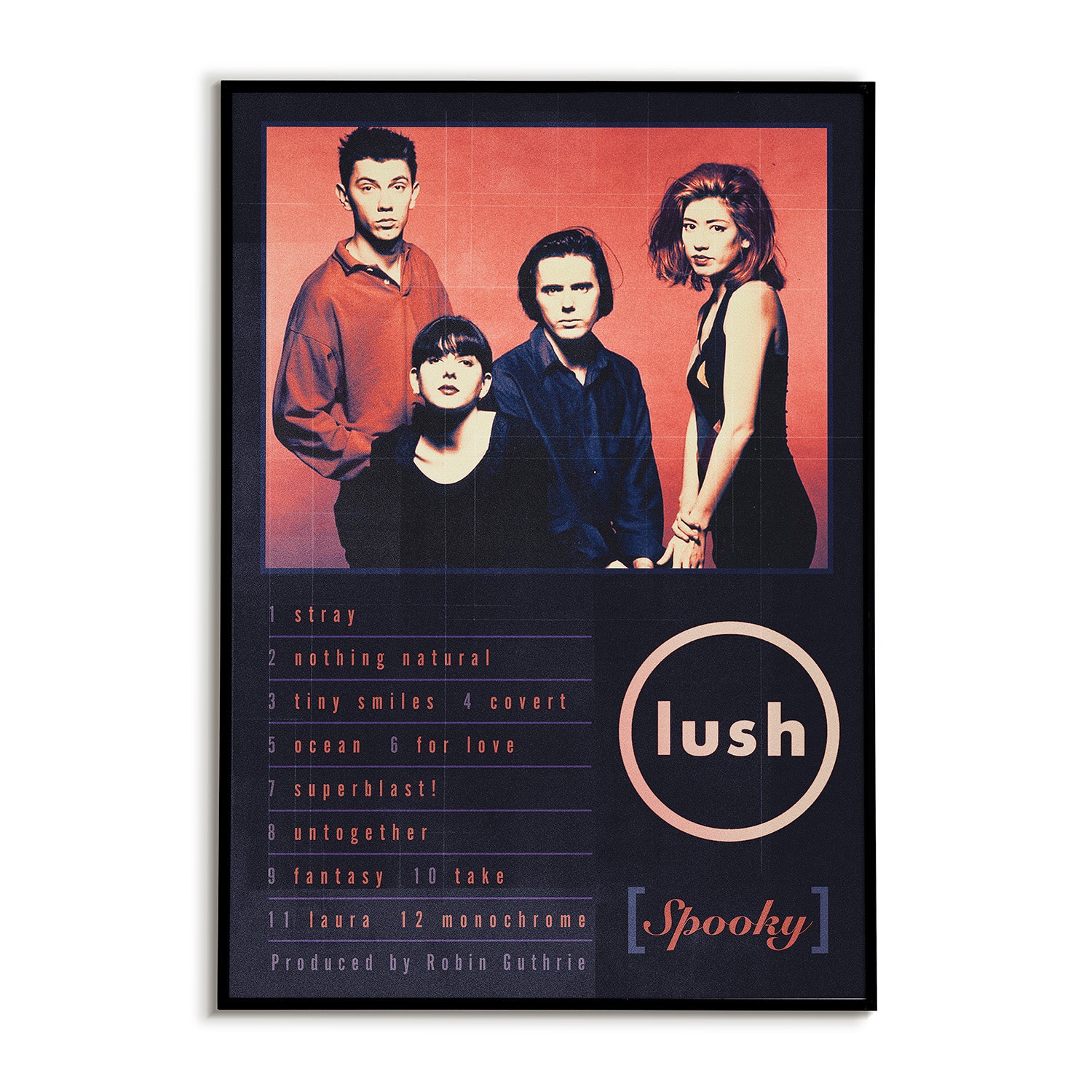 Album cover with band members and tracklist on a dark purple background, featuring the band logo and album title.