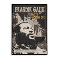 Poster of Marvin Gaye's 'What's Going On' album cover with black and white photo collage and text.