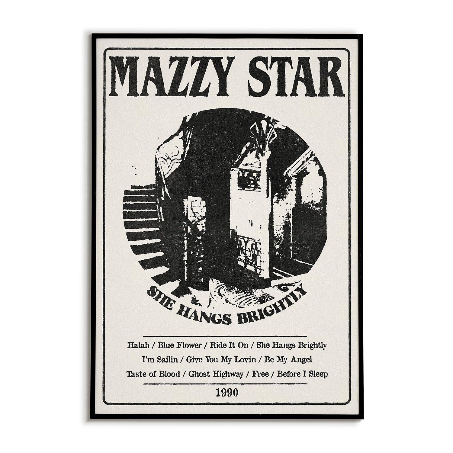 Mazzy Star album cover with black and white design on a beige background