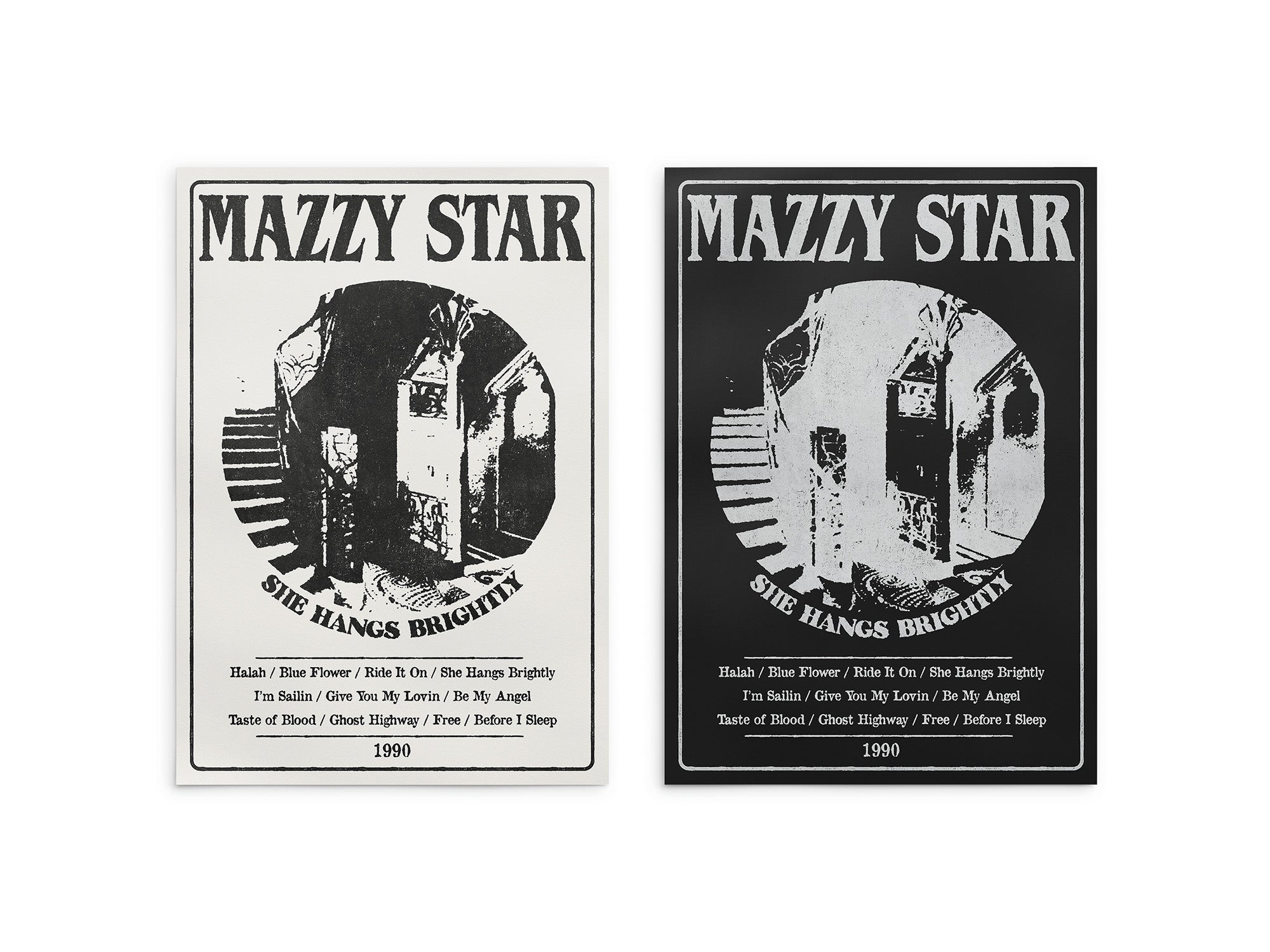 Two Mazzy Star album covers with text and logo on a white background