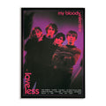 Poster of My Bloody Valentine with band members and album title 'Loveless' on a purple background.