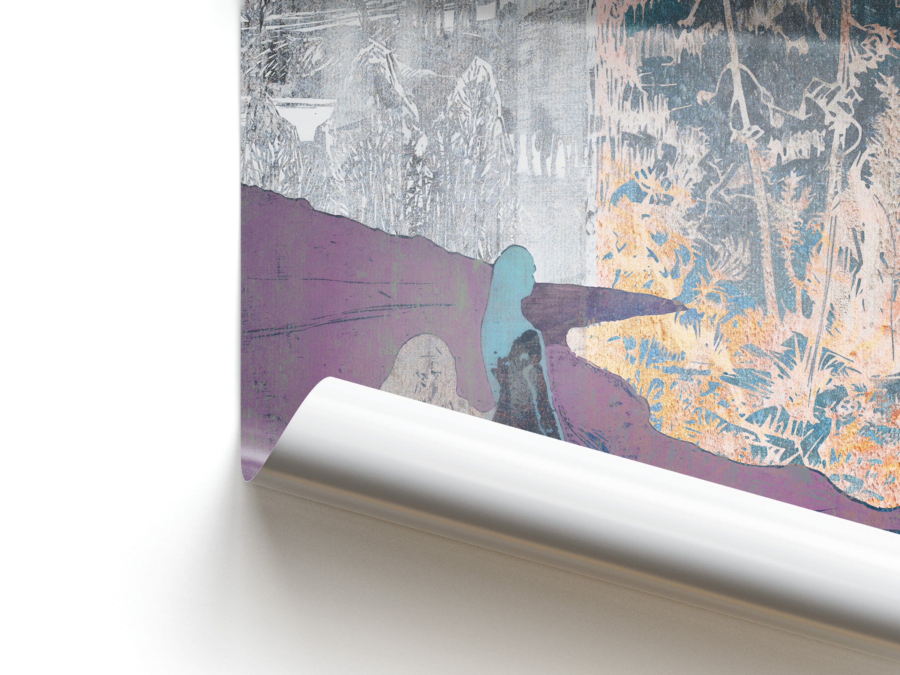 Abstract art print with a purple and blue color scheme on a white background