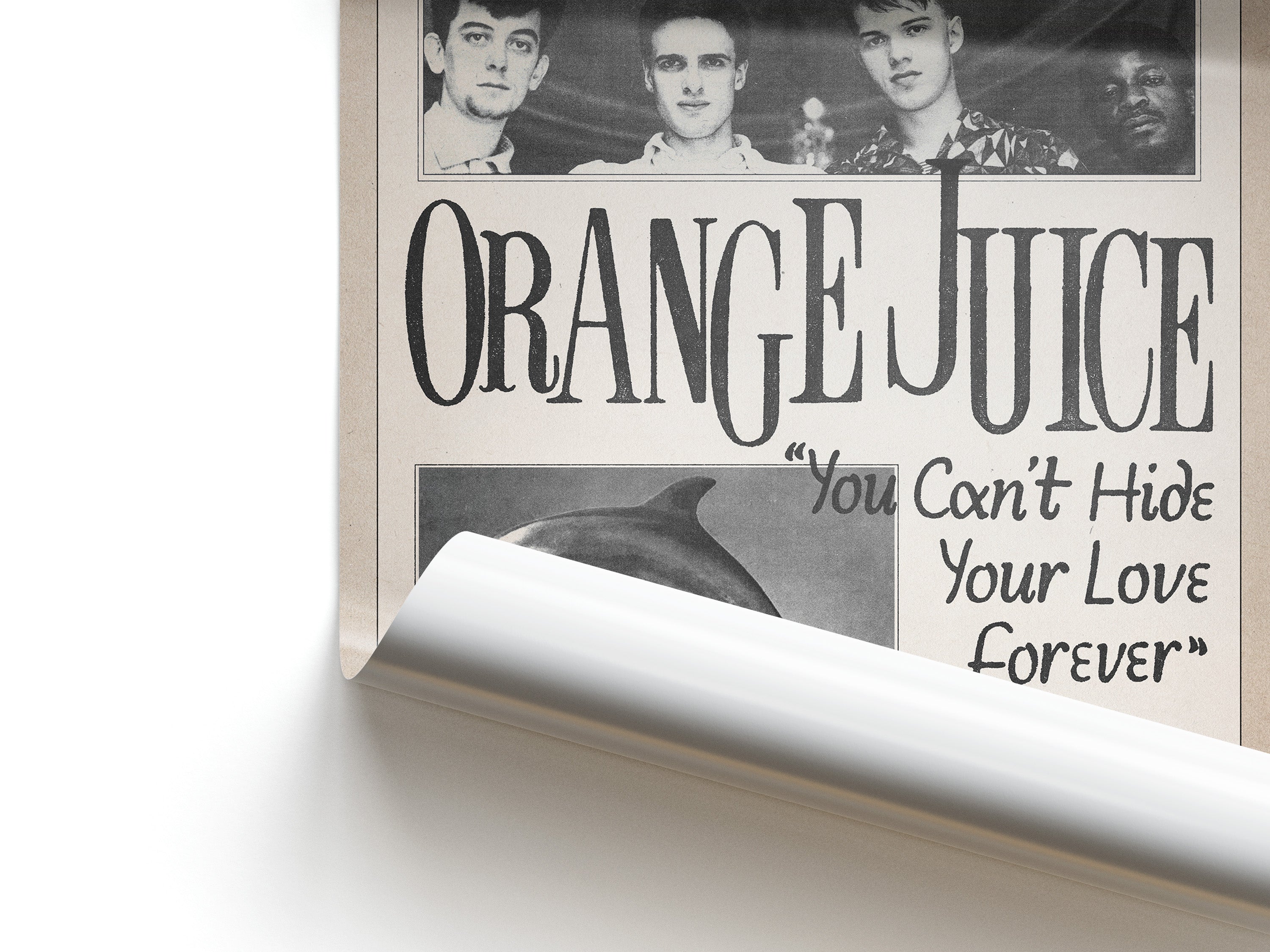 Album cover of 'Orange Juice' with text 'You Can't Hide Your Love Forever' on a white background