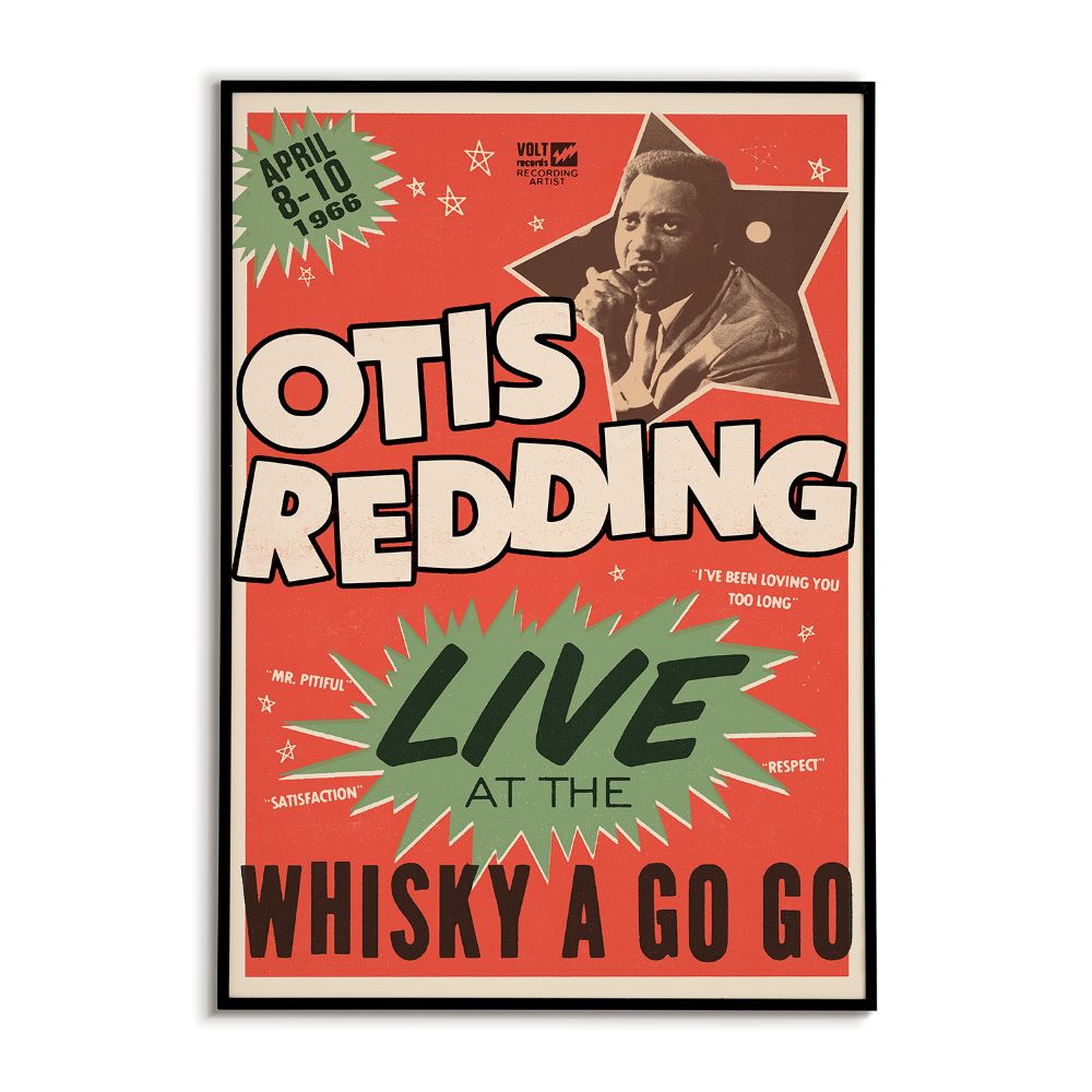  Vintage-style Otis Redding Live poster featuring promotional artwork for his 3-night performance at the Whisky A Go Go, printed on premium heavyweight luster paper