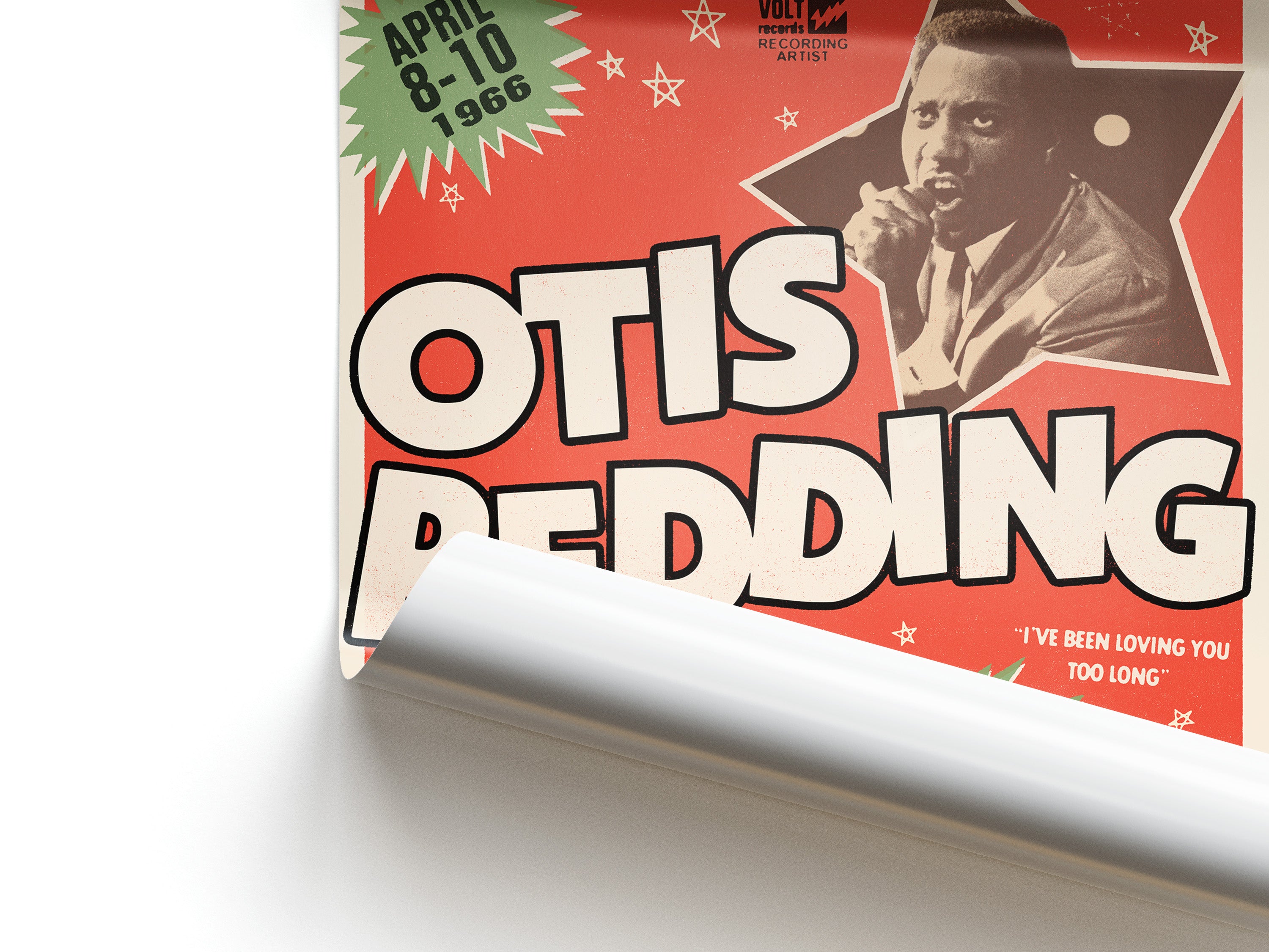Promotional poster for Otis Redding with event details and a portrait of the artist.