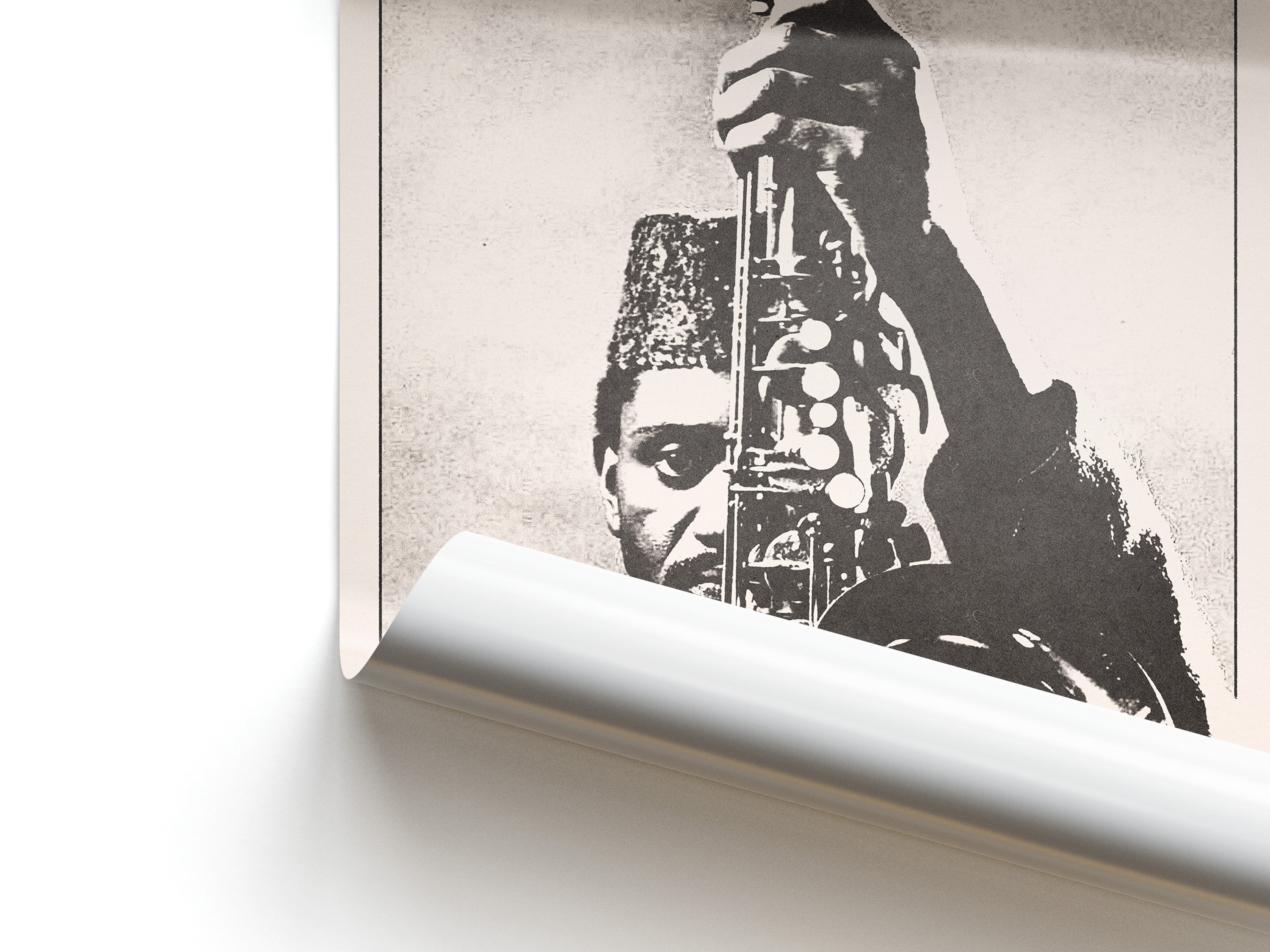 Close up of a Pharoah Sanders poster.