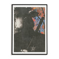Framed artwork of a cop in a pig mask with a colorful abstract forest design on a white background