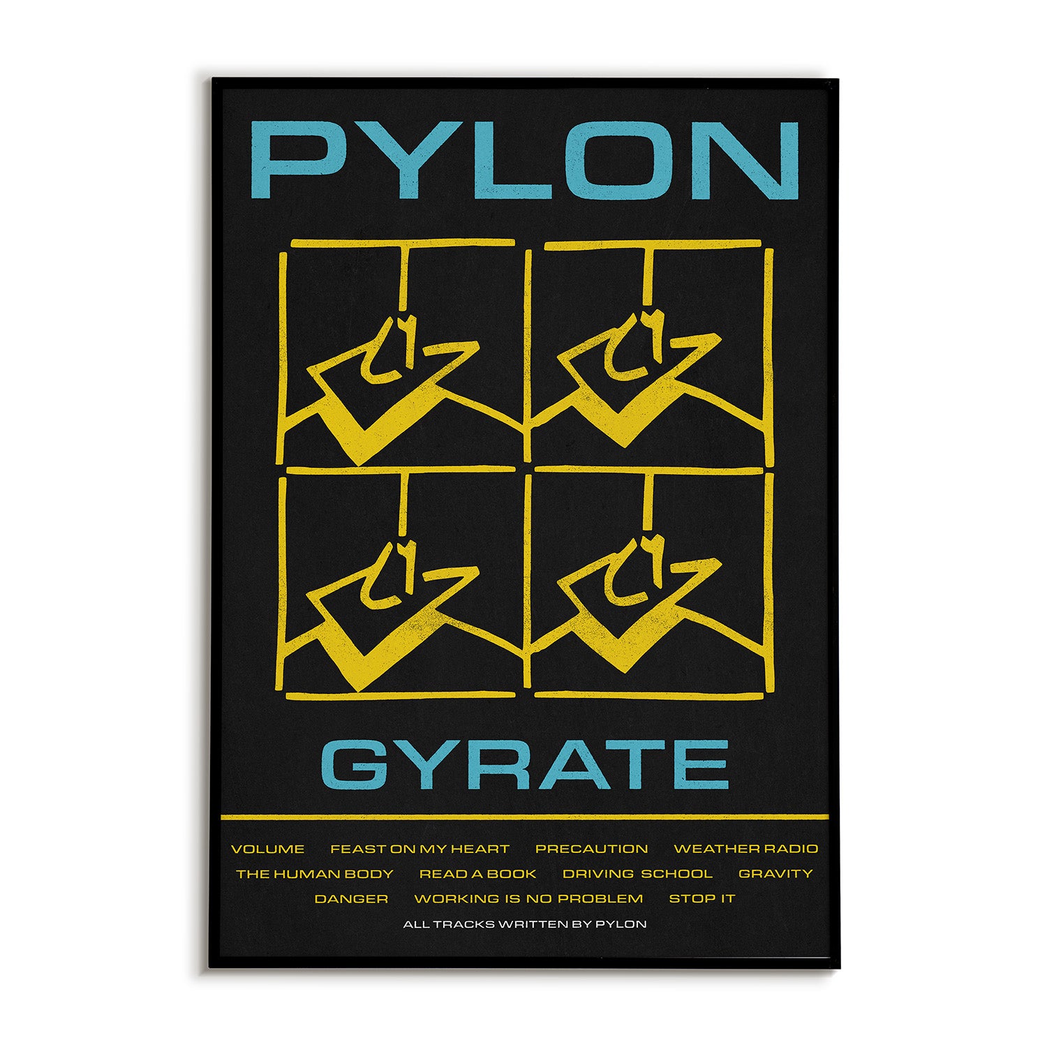 80s post-punk music wall art poster for Pylon's Gyrate album with vibrant retro aesthetic
