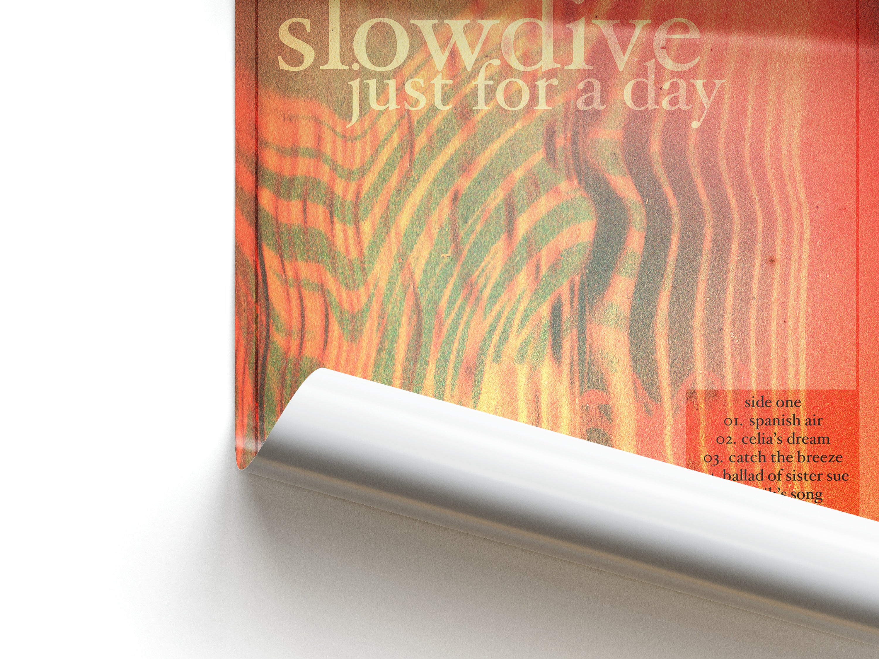 Premium luster finish poster of Slowdive's Just For A Day with dreamy shoegaze aesthetic, band personnel and production details