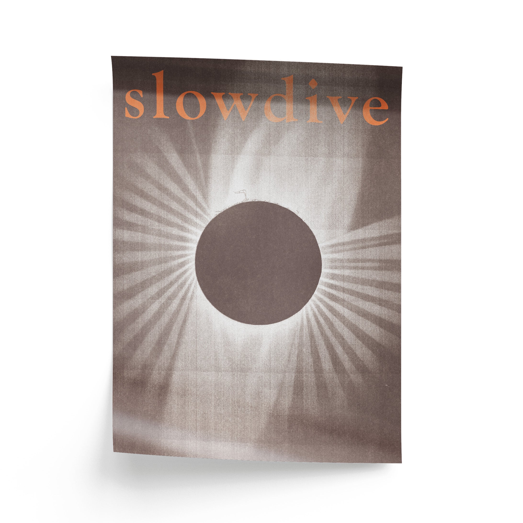 Poster cover with 'slowdive' text and sunburst design on a white background