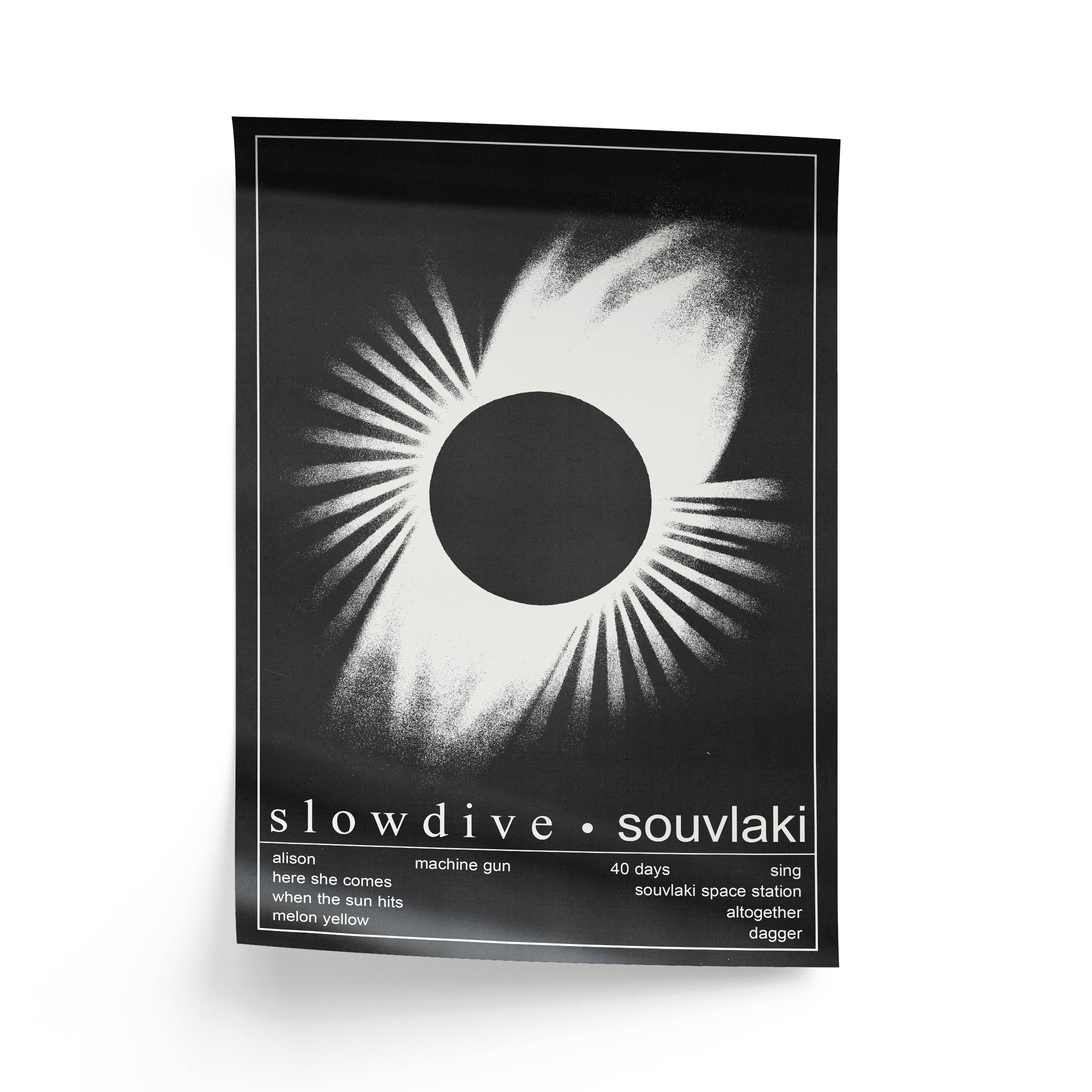 Album cover for 'souvlaki' by Slowdive with a black and white design.