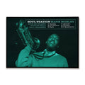 Album cover with a musician holding a saxophone, featuring text about 'Soul Station' by Hank Mobley.
