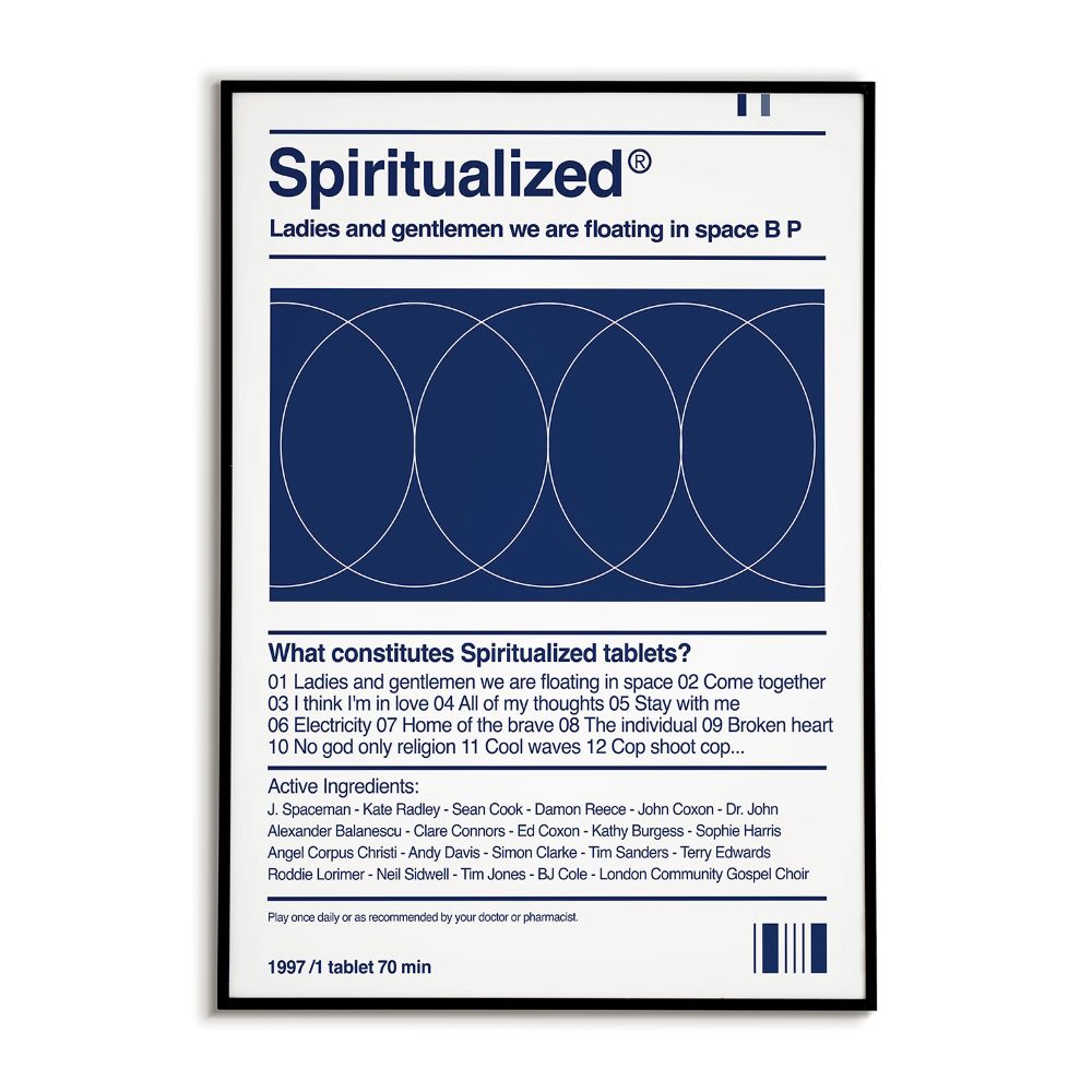 Album cover for 'Spiritualized' with text and blue design on a white background
