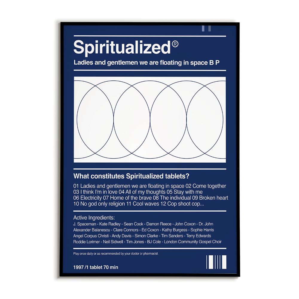 Album cover for 'Spiritualized' with text and circle design on a blue background