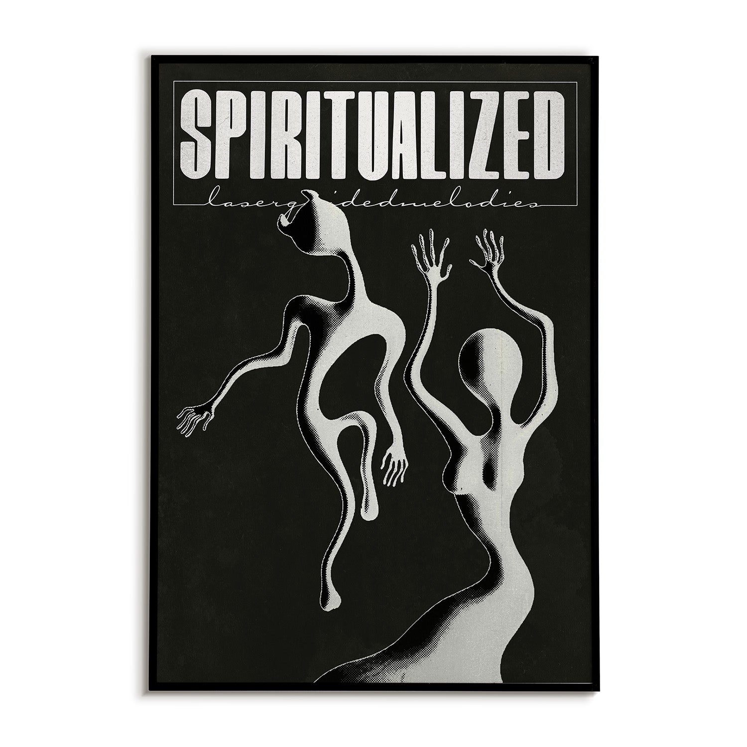 Album cover for 'Spiritualized' with abstract figures on a black background