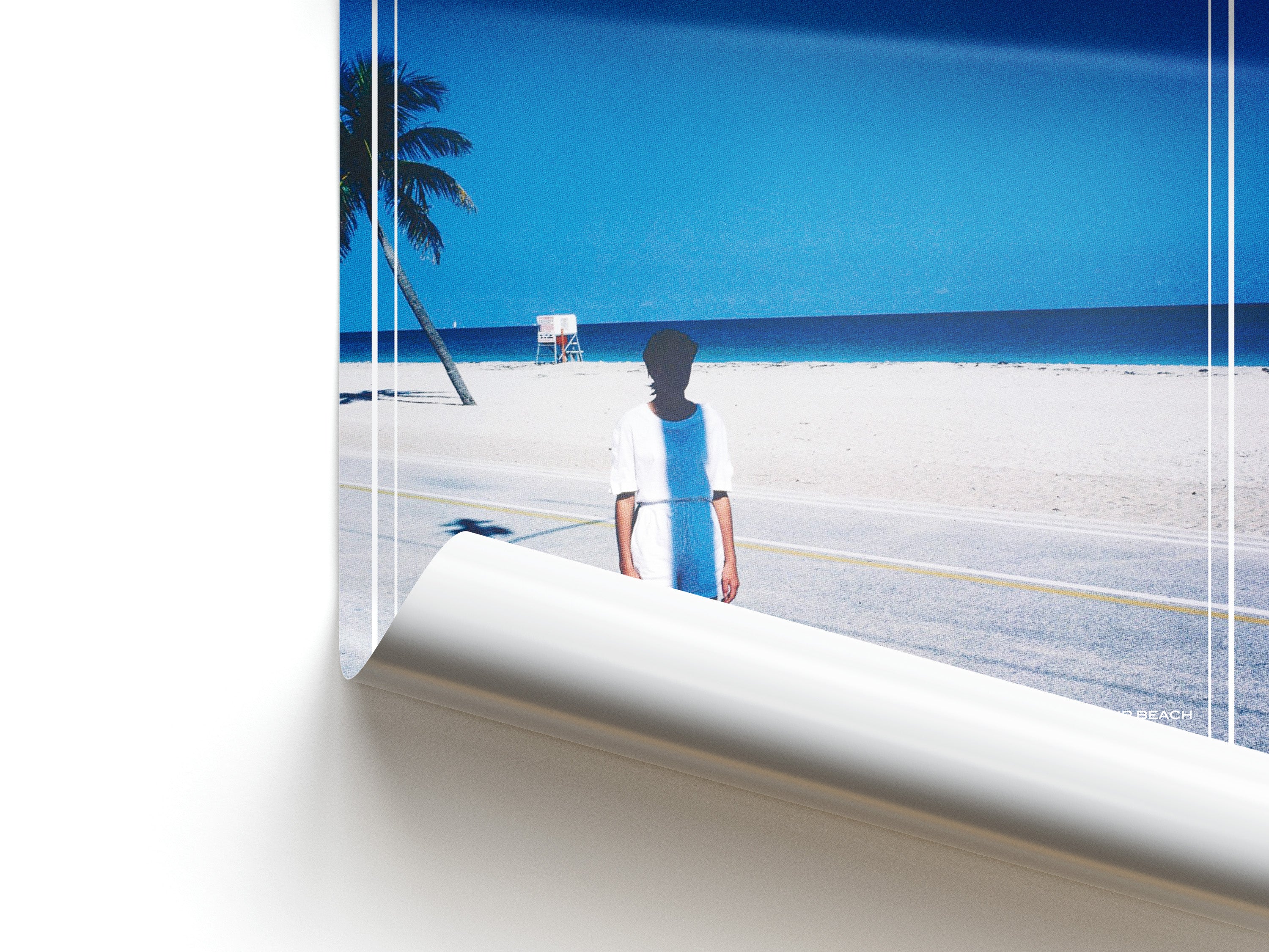 Premium heavyweight luster finish poster print of Steve Hiett's surf rock and ambient pop album Down on the Road by the Beach