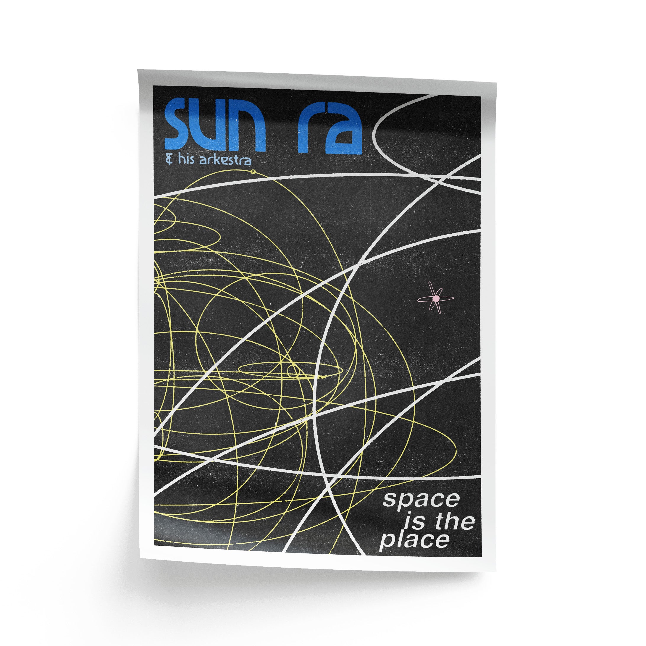 Poster for Sun Ra and his Arkestra with abstract design and text on a black background