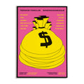 Poster with a yellow bag with a dollar sign on a pink background, featuring text and graphics related to 'Teenage Fan Club Bandwagonesque'.