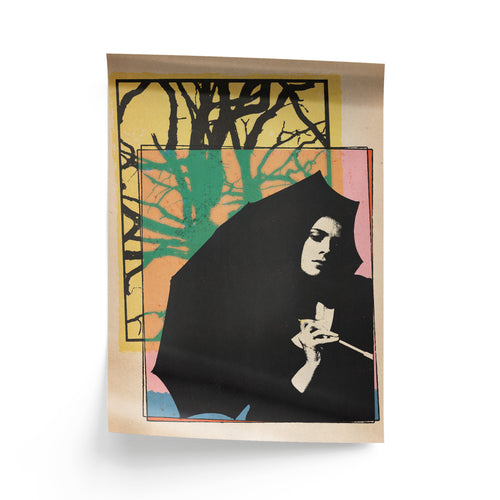 Framed artwork of a silhouette with a colorful abstract background