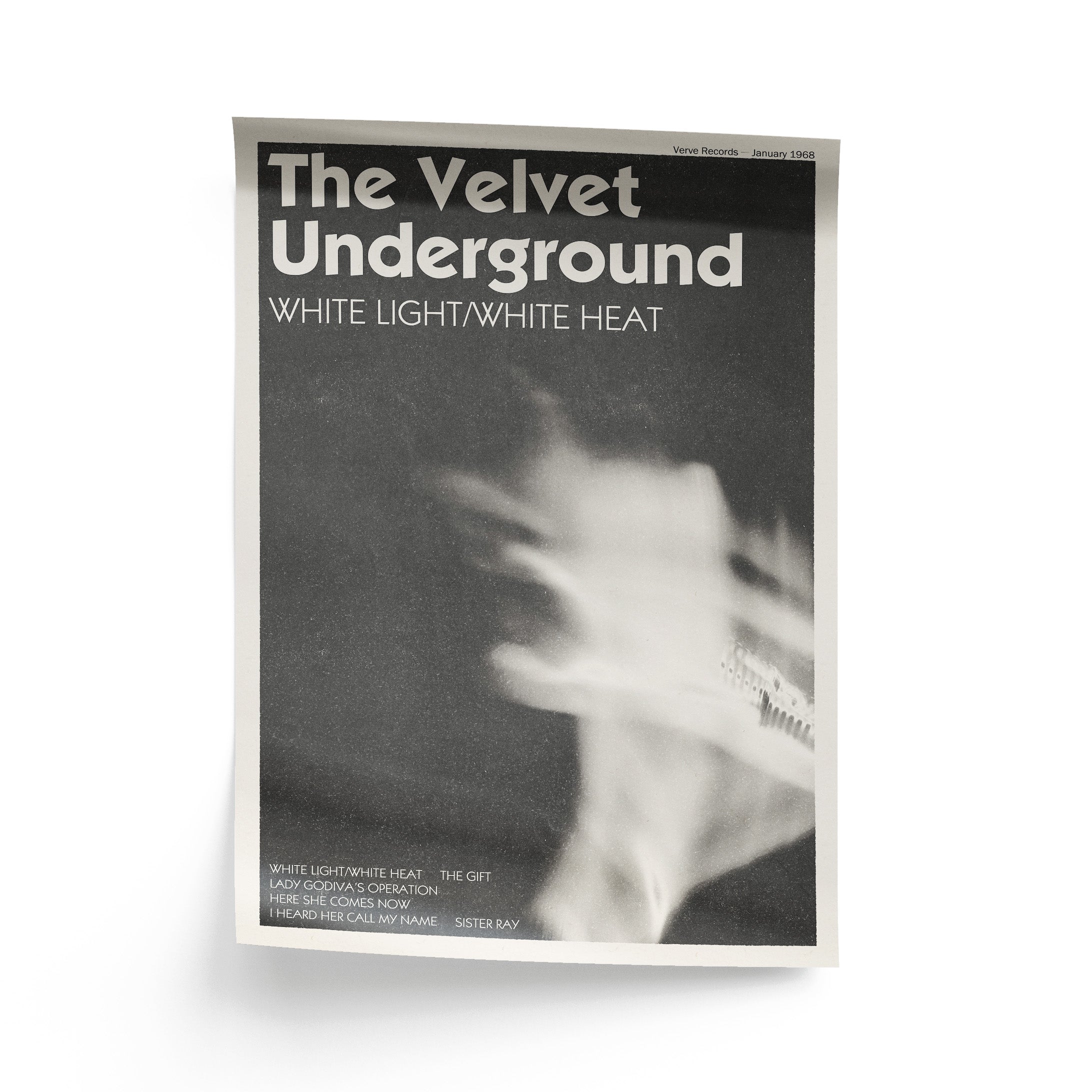 Album cover of 'White Light/White Heat' by The Velvet Underground on a white background